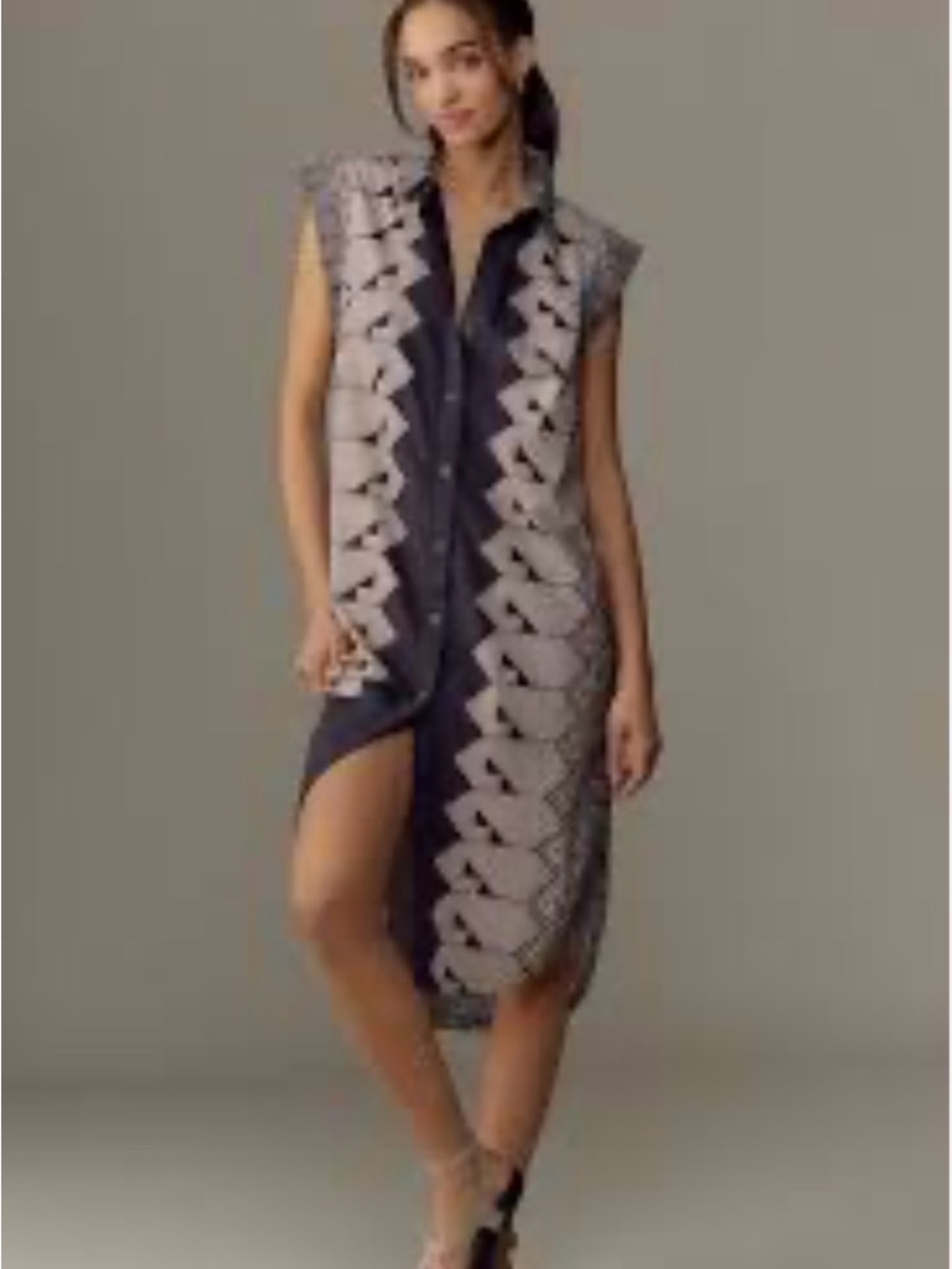 Maeve Navy and Cream Sleeveless Midi Shirt Dress